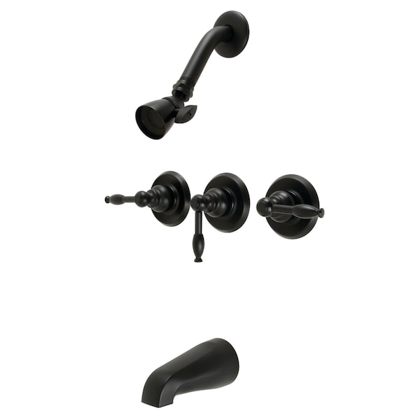 ThreeHandle Tub and Shower Faucet, Matte Black